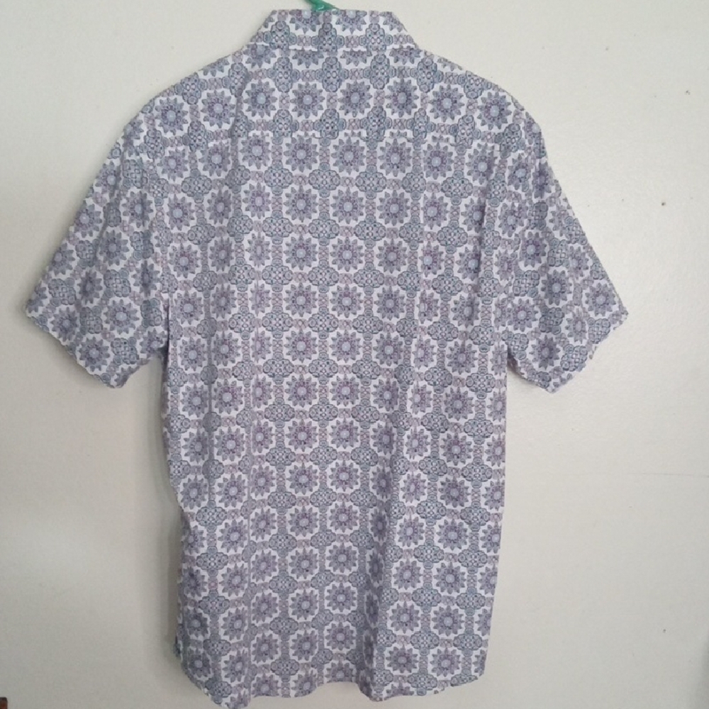 Men's Floral Pattern Button Down Shirt - Black and White - Picture 2 of 4